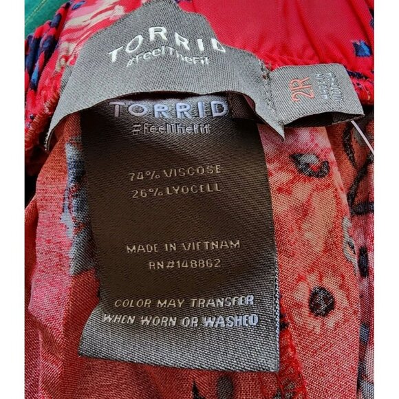 Torrid Red Blue Floral Print Pull-On Wide Leg Challis High-Rise Pants Size 2R - Picture 4 of 6